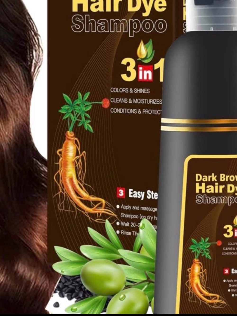 Dark Brown Hair Dye Shampoo - 3 in 1 Conditioning Color